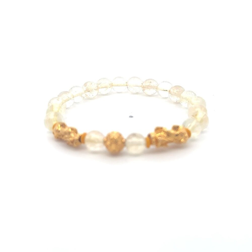 18K Gold Pixiu Piyao Coin Ball Bracelet Gemstone Citrine 6mm November Birthstone
